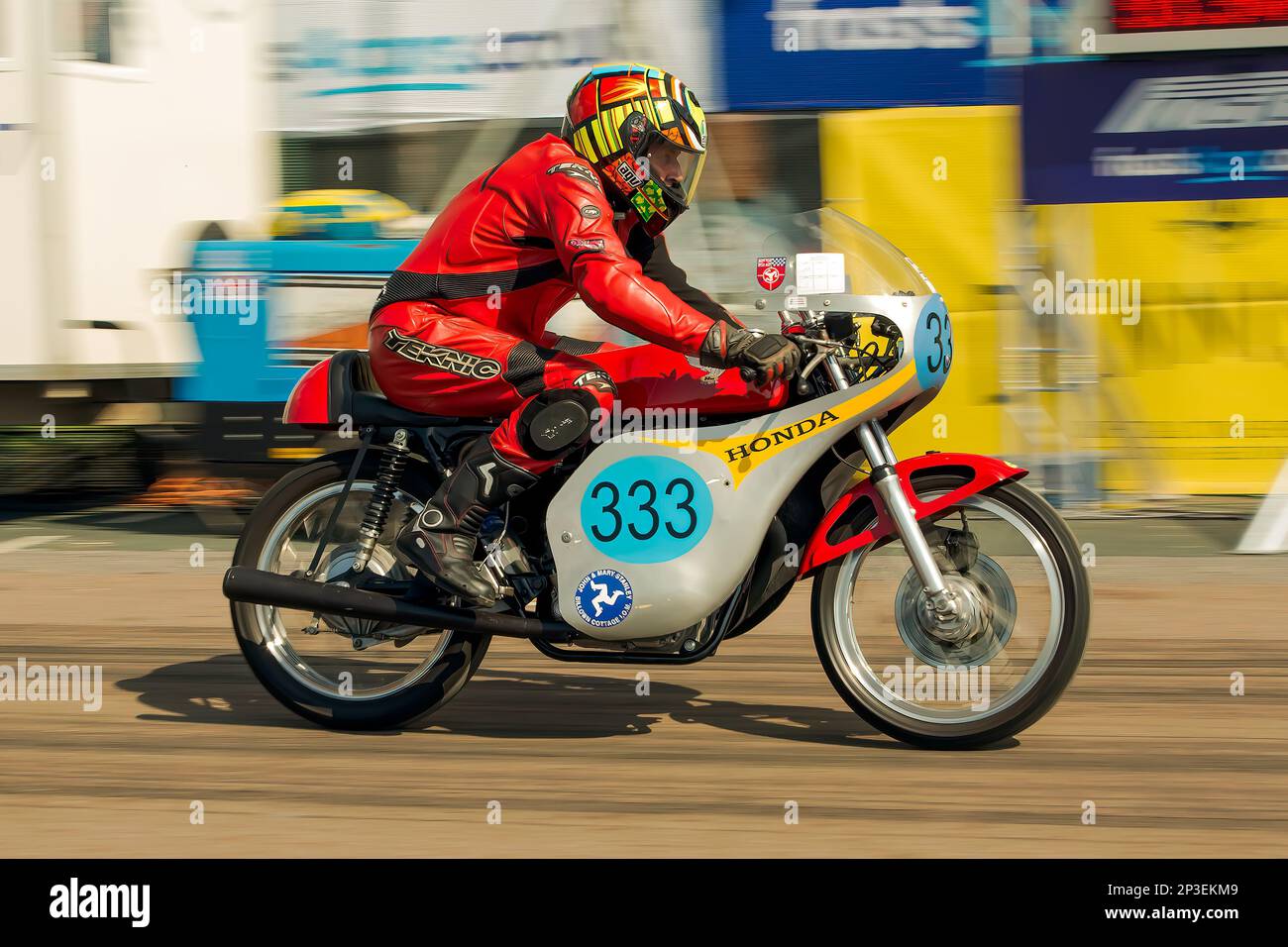 The event is currently run as a quarter mile sprint for both cars and motorcycles, held under the auspices of the Motor Sports Association. This image features David Harvey riding a Honda CR350. The event is organised by the Brighton and Hove Motor Club run along Madeira Drive, Brighton Sea Front, City of Brighton & Hove, UK. 2nd September 2017 Stock Photo