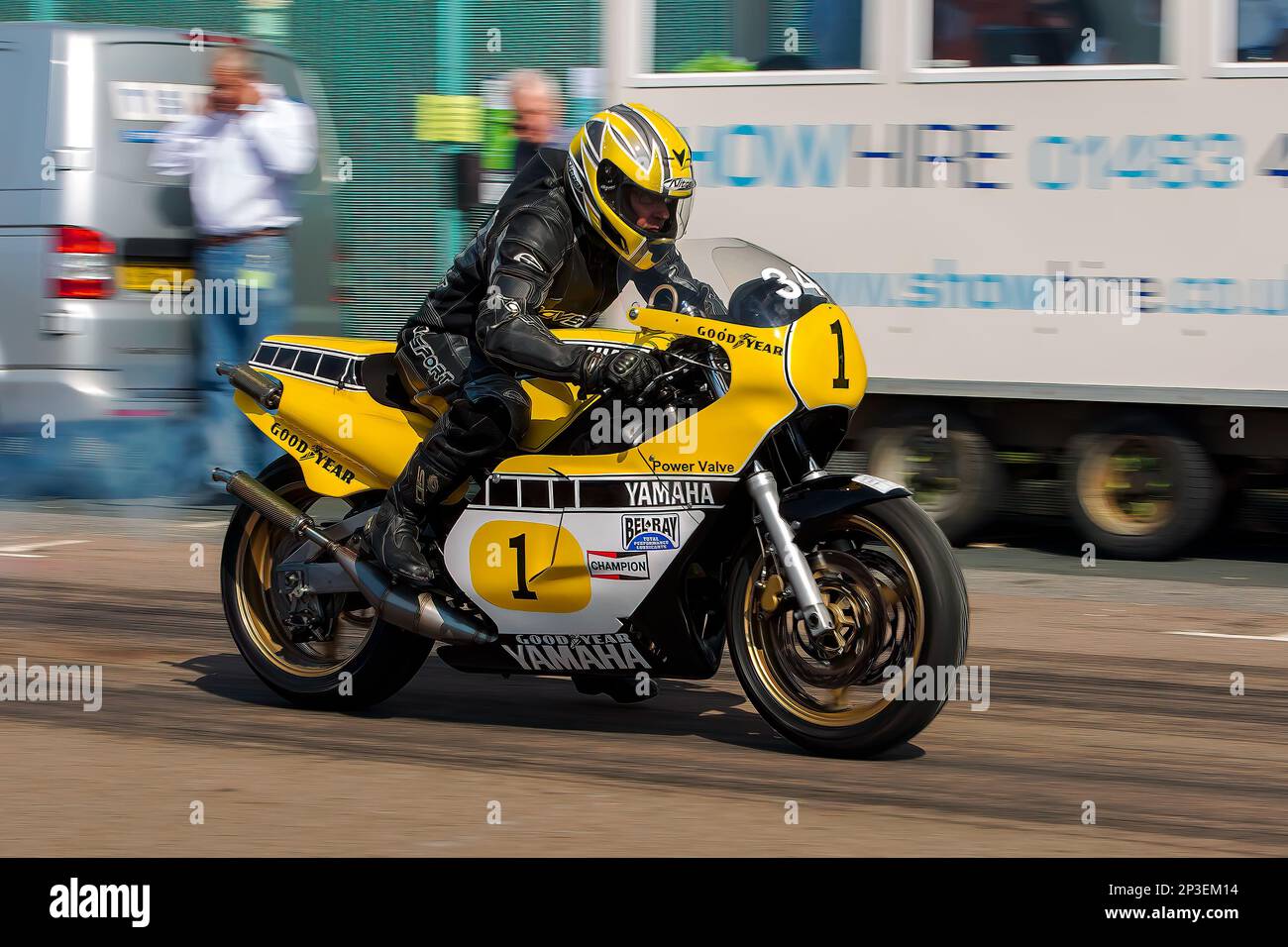 The event is currently run as a quarter mile sprint for both cars and motorcycles, held under the auspices of the Motor Sports Association. This image features Josh Lindsey riding a Yamaha RD500. The event is organised by the Brighton and Hove Motor Club run along Madeira Drive, Brighton Sea Front, City of Brighton & Hove, UK. 2nd September 2017 Stock Photo