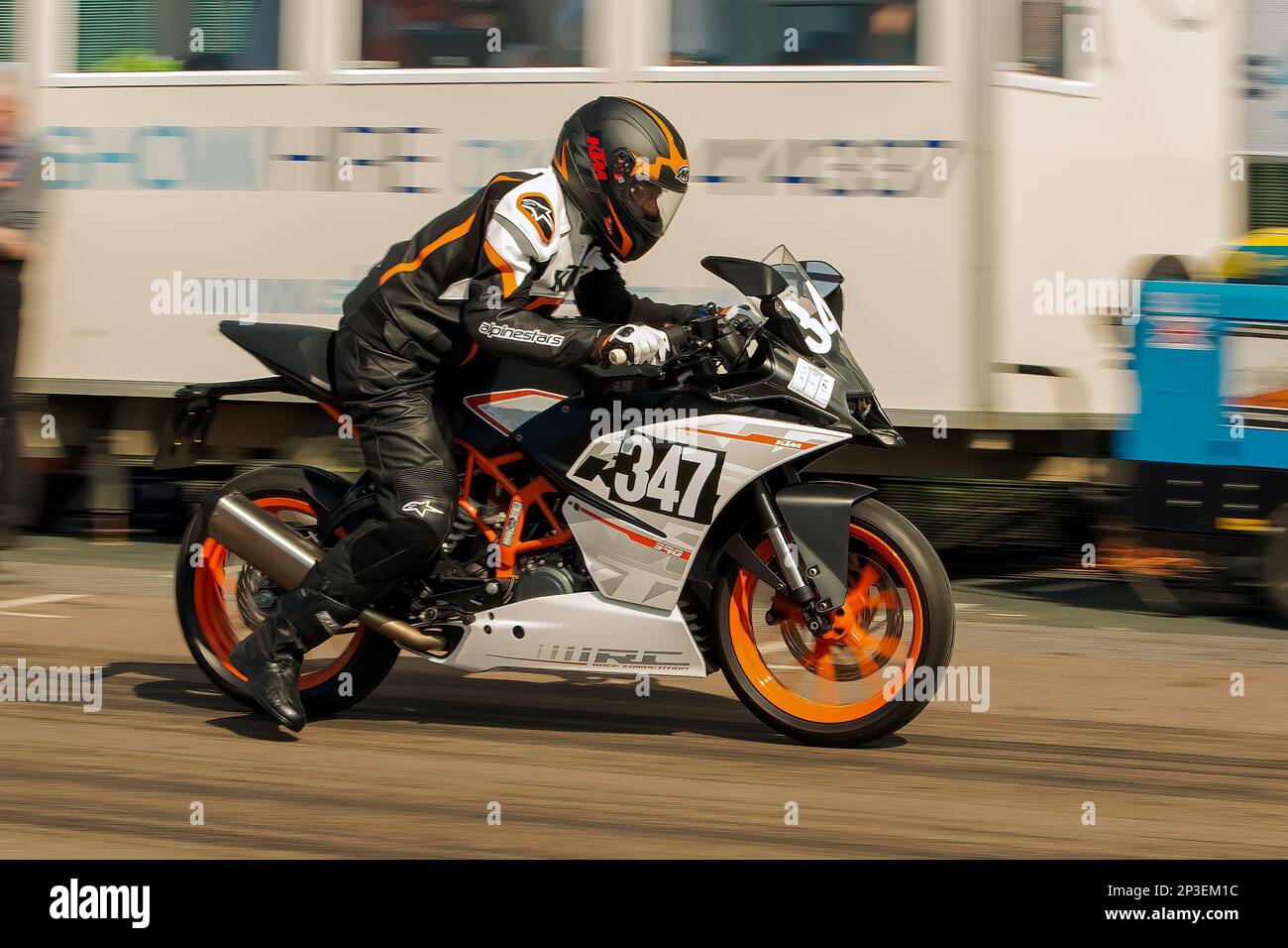 The event is currently run as a quarter mile sprint for both cars and motorcycles, held under the auspices of the Motor Sports Association. This image features Peter Savell riding a KTM R390. The event is organised by the Brighton and Hove Motor Club run along Madeira Drive, Brighton Sea Front, City of Brighton & Hove, UK. 2nd September 2017 Stock Photo