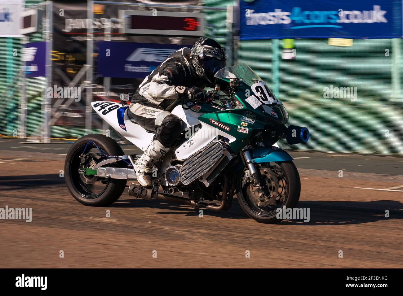 The event is currently run as a quarter mile sprint for both cars and motorcycles, held under the auspices of the Motor Sports Association. This image features Andrew Langdon riding a Honda VFR Supercharged The event is organised by the Brighton and Hove Motor Club run along Madeira Drive, Brighton Sea Front, City of Brighton & Hove, UK. 1st September 2018 Stock Photo