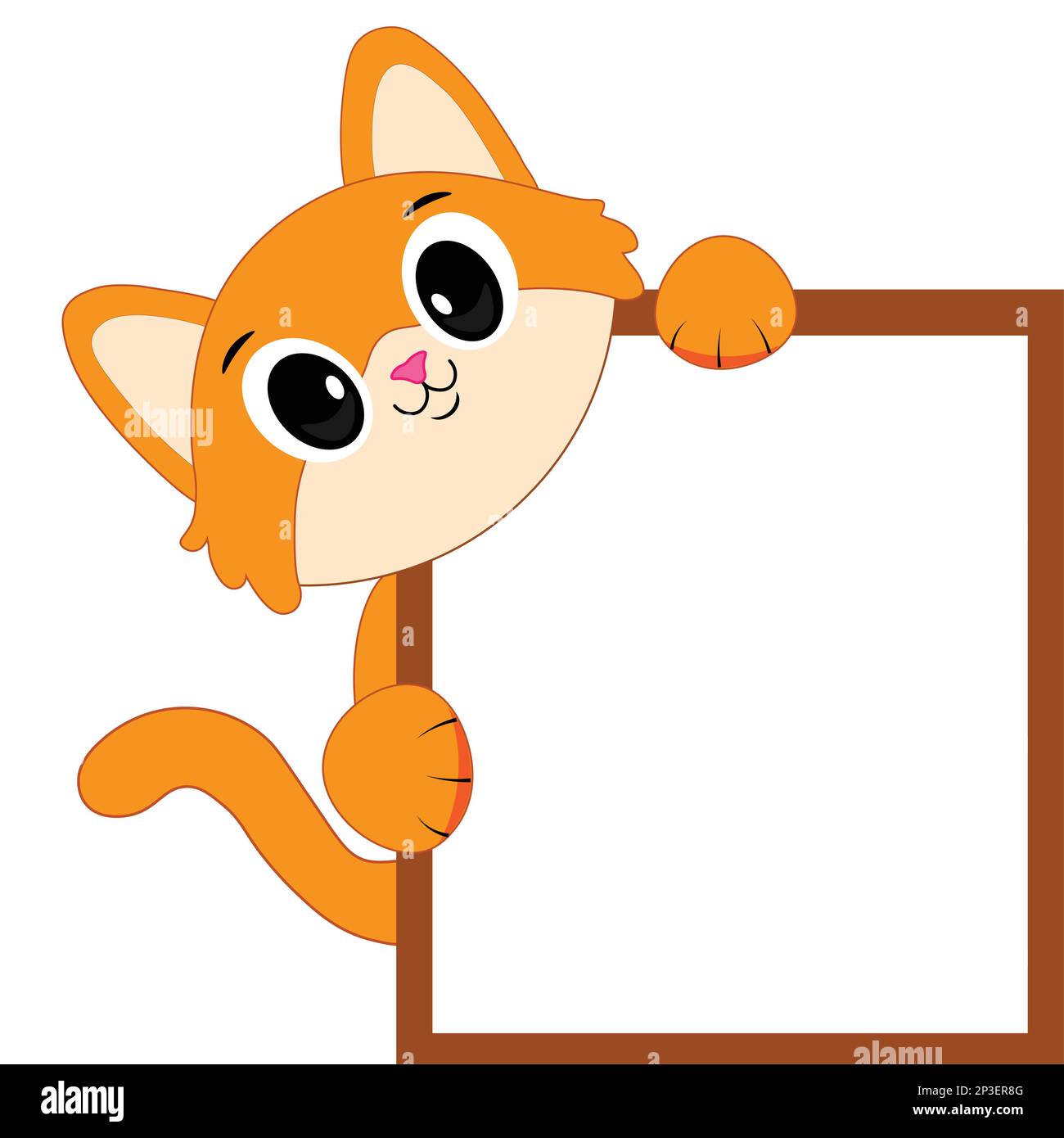 Cute kitten and blank board for copy space, design for children Stock Vector