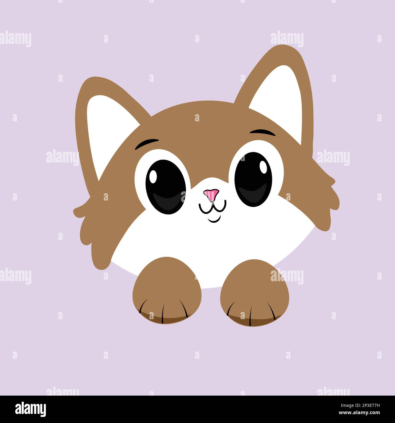 Cute gray cat paws up over wall cartoon, vector illustration Stock Vector