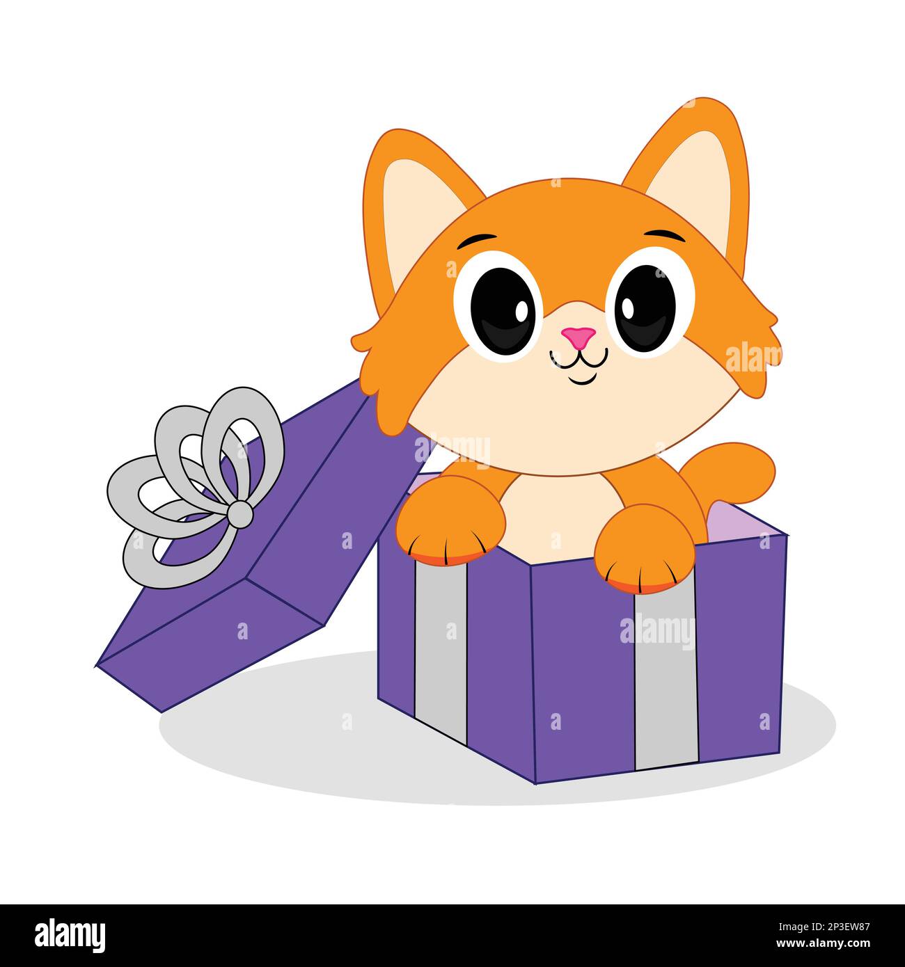 Cat in gift box, Kitten in a cardboard box. is looking out of a box