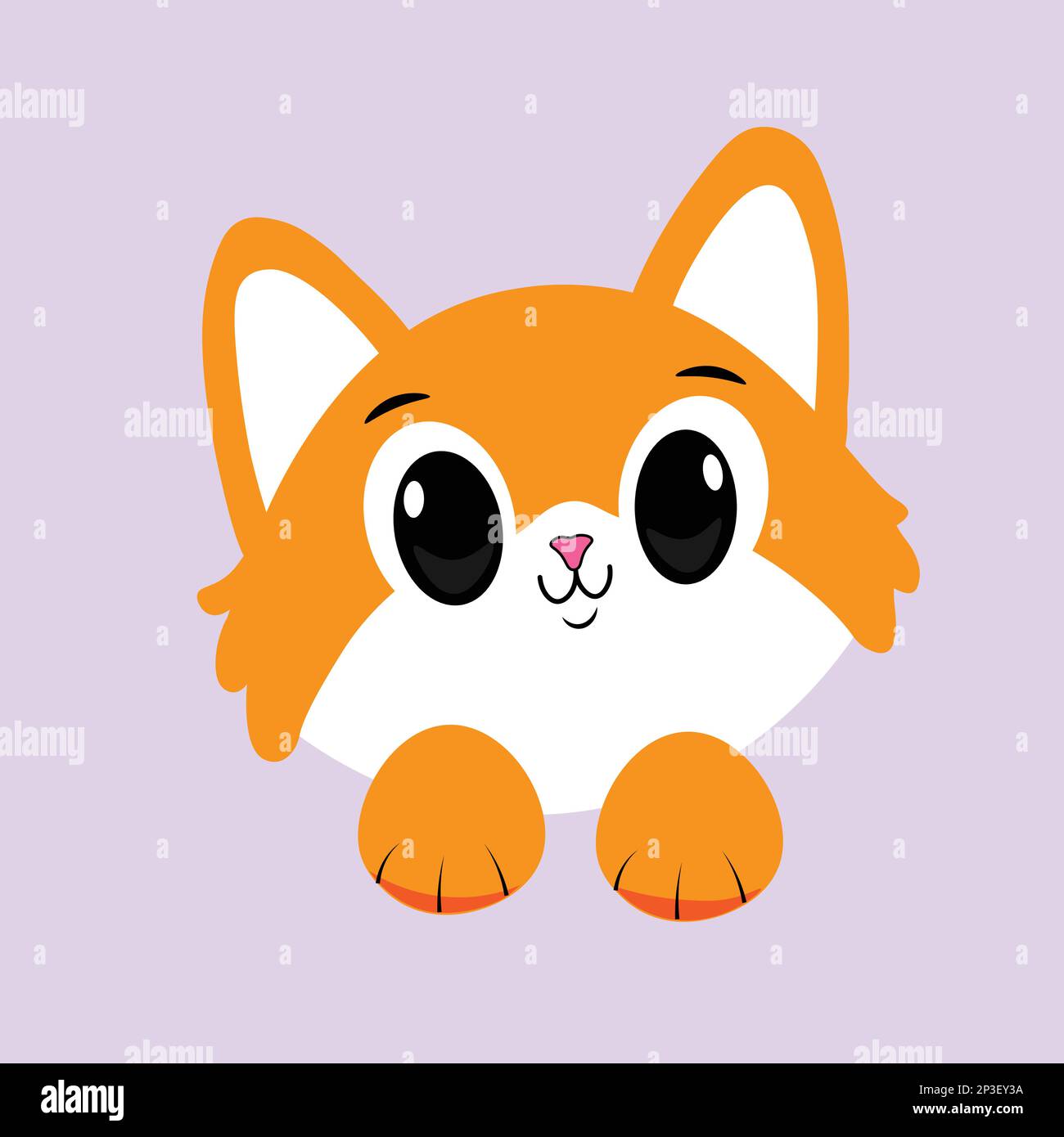 Cute orange cat paws up over wall cartoon, vector illustration Stock Vector
