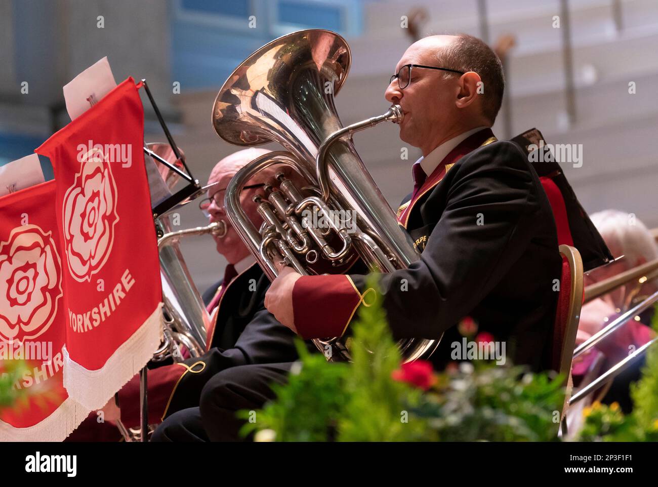 A musician during a performance at the 2023 Yorkshire Brass Band Championships in Huddersfield