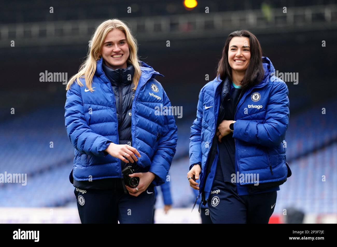 Chelsea goalkeepers Emily Orman (left) and Zecira Musovic walk the ...