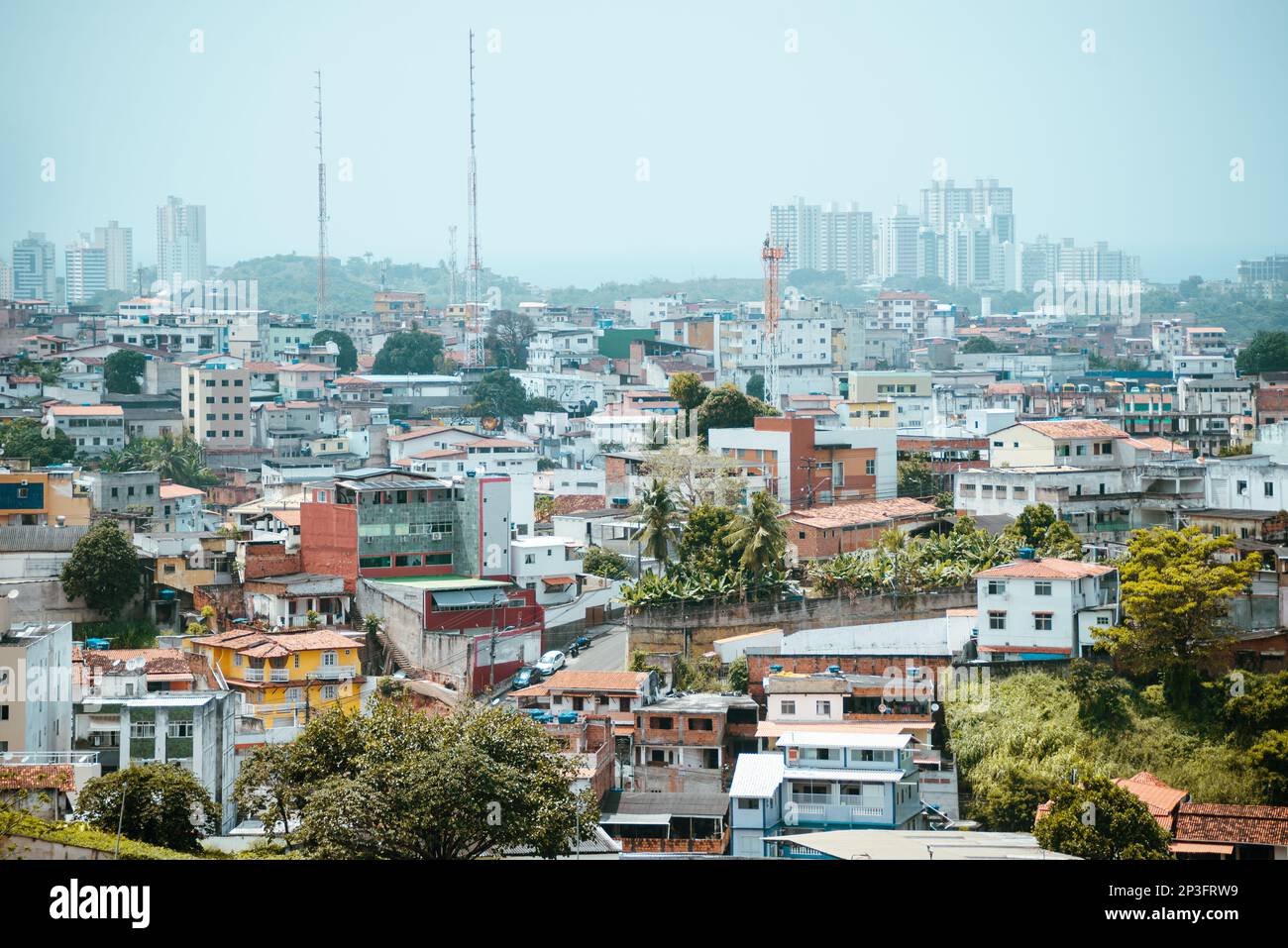 Salvador, Bahia, Brazil - September 24, 2022: Distant and panoramic view of houses and residential buildings in the neighborhood of Pernambues in Salv Stock Photo