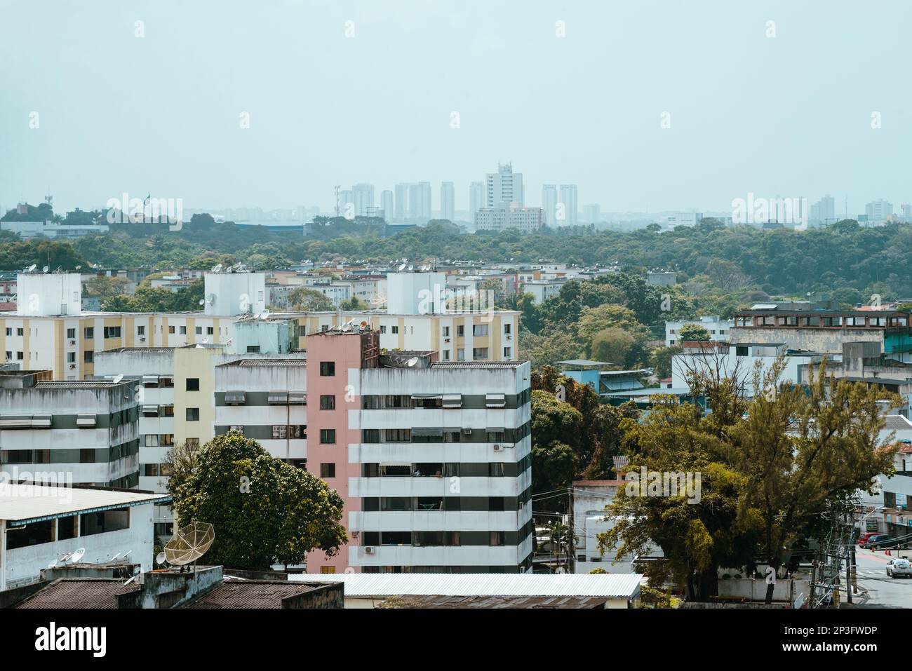Distant and panoramic view of houses and residential buildings in the neighborhood of Pernambues in Salv Stock Photo