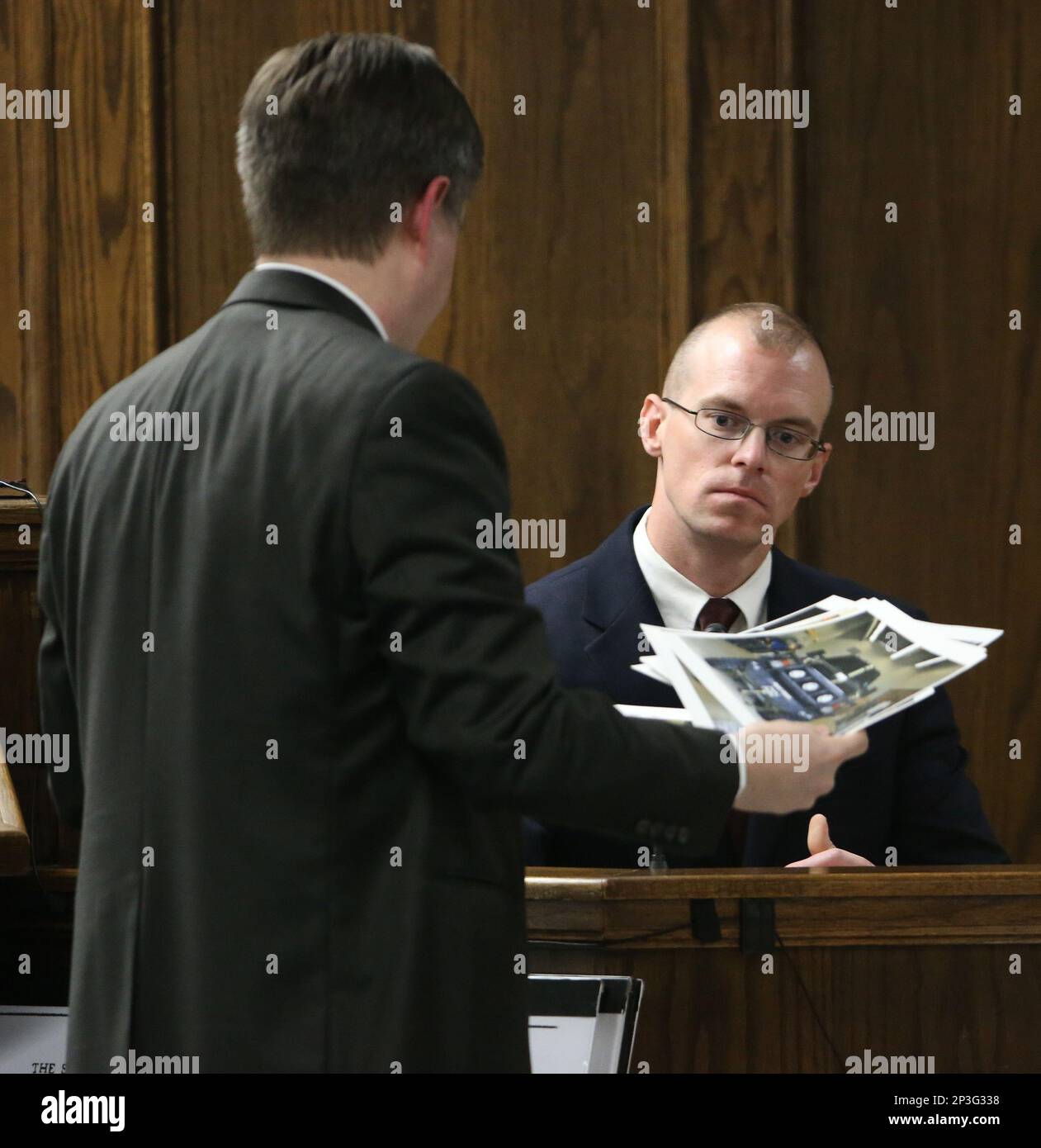 Erath County District Attorney Alan Nash, left, shows James Jeffress, a