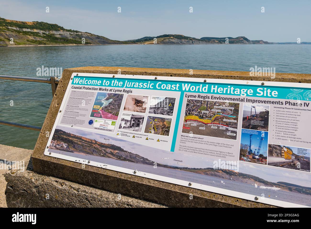 Visitor information board about the Jurassic Coast UNESCO world heritage site, Lyme Regis, Dorset, England, UK Stock Photo