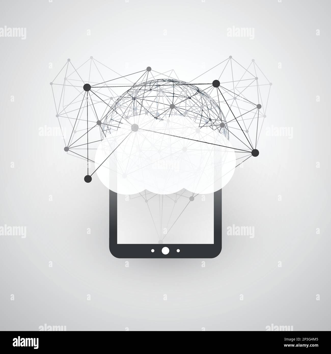 Cloud Computing Design Concept with Tablet and Wireframe Globe ...
