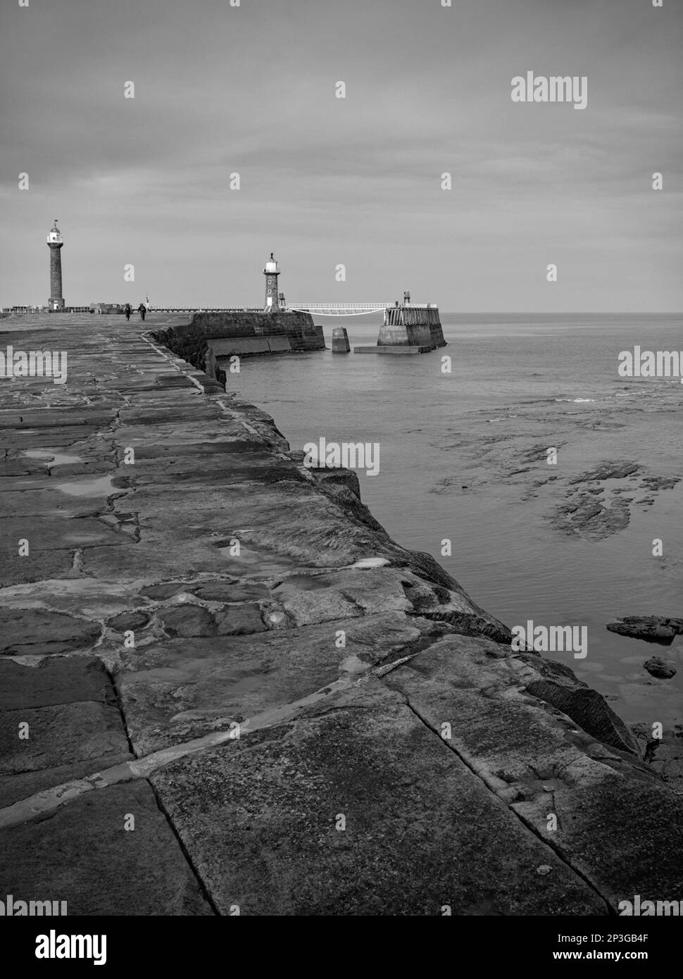 The lighthouses from East Pier, Whitby, North Yorkshire Stock Photo - Alamy