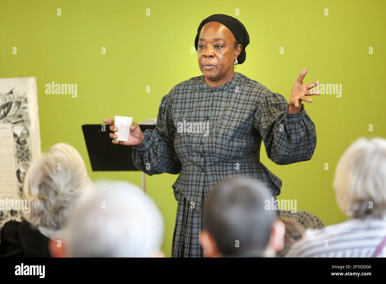 In a Saturday, Feb. 7, 2015 photo, actress Charmaine CrowellWhite portrays Harriet Tubman, the