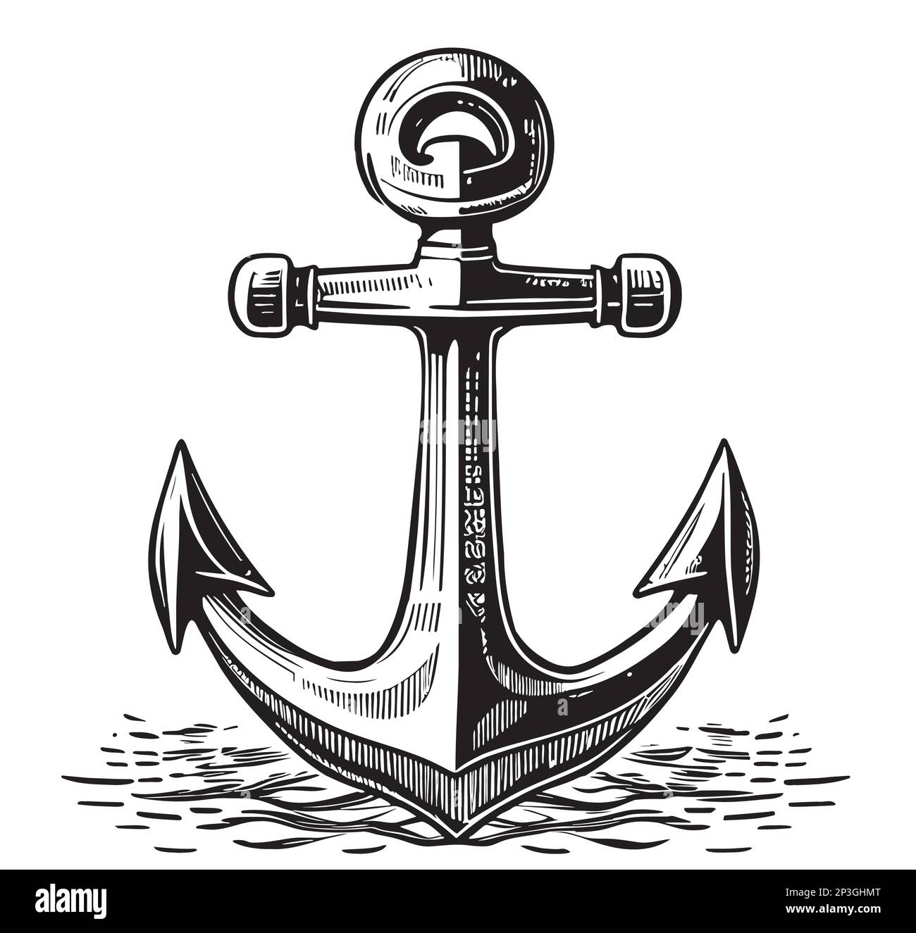 Anchor nautical hand drawn sketch Vector illustration Sea Stock Vector
