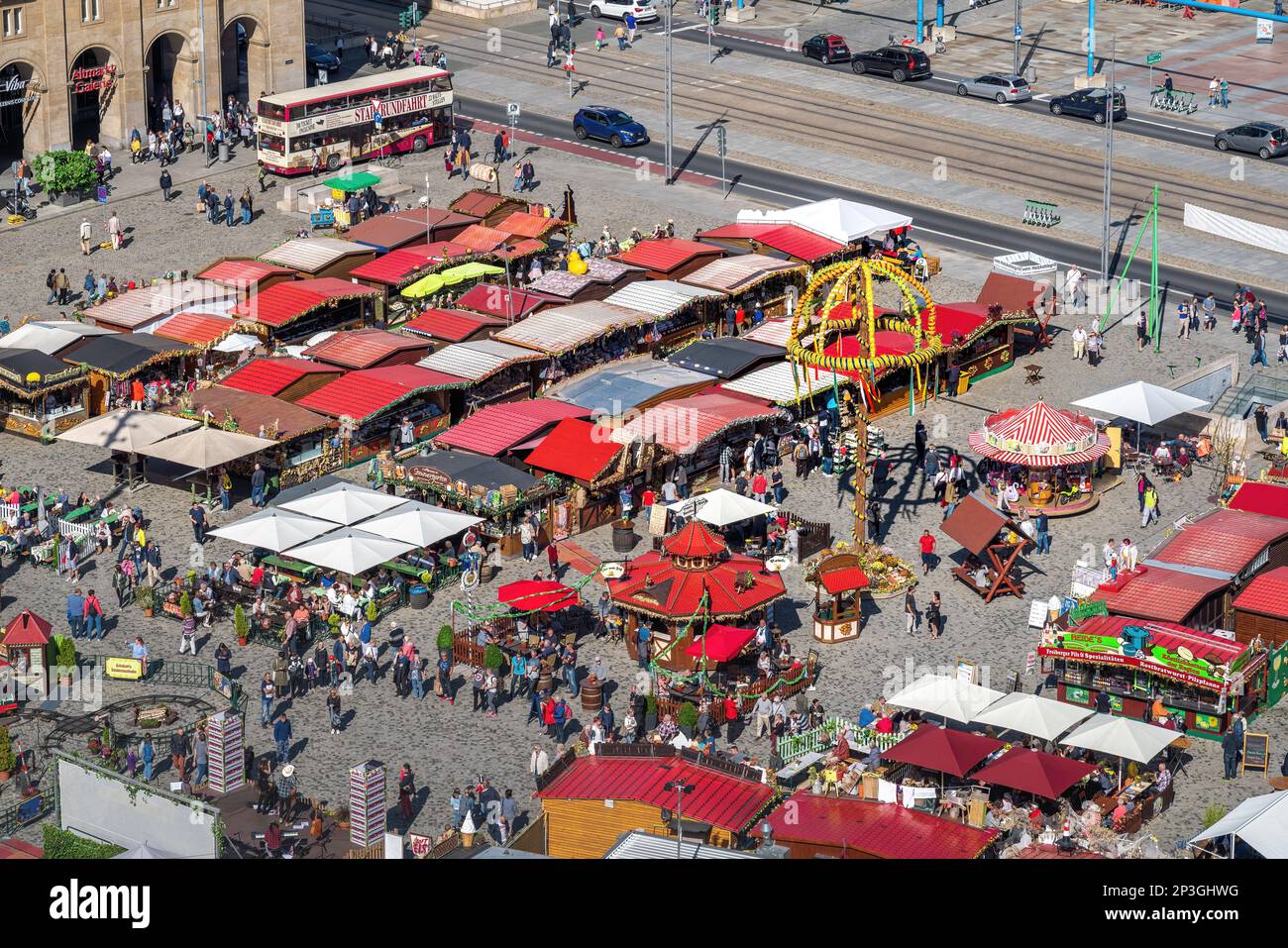 Aerial view of Altmarkt Square with Dresden Autumn Market Fair ...
