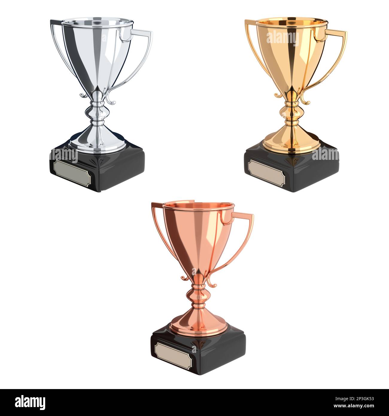 Set of trophies gold, silver, bronze. Trophy cup isolated on white