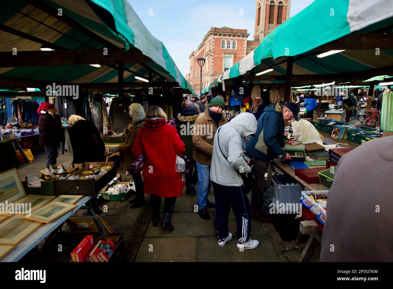 People shopping at the outdoor market (Chesterfield Market) on a