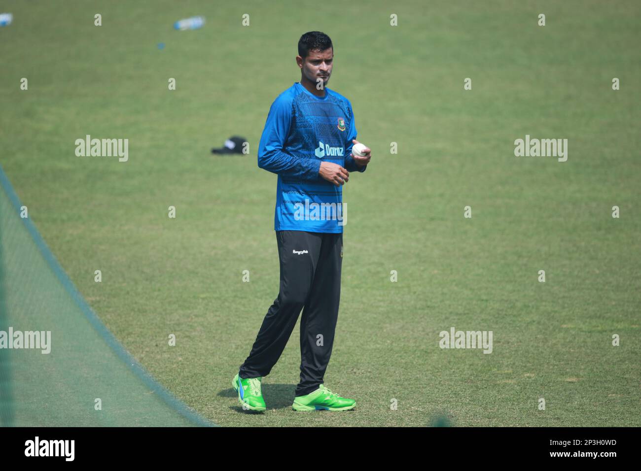 Nasum Ahmed during the Bangladesh One Day International Cricket Team attends practice ahead of their ODI series third and last match at Zahur Ahmed Ch Stock Photo