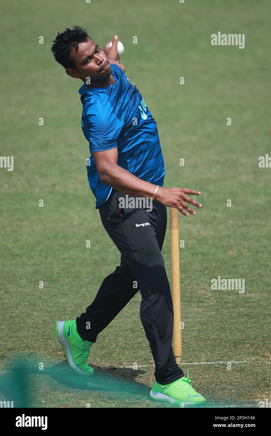 Tanvir during the Bangladesh One Day International Cricket Team attends practice ahead of their ODI series third and last match at Zahur Ahmed Chowdhu Stock Photo