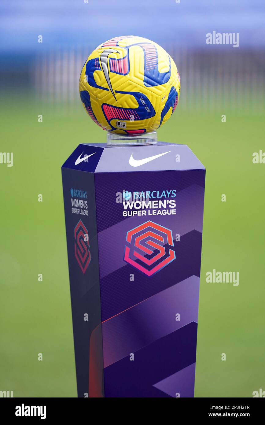 A Nike match ball on a plinth during the Barclays Women's Super League match at the Select Car Leasing Stadium, Reading. Picture date: Sunday March 5, 2023. Stock Photo