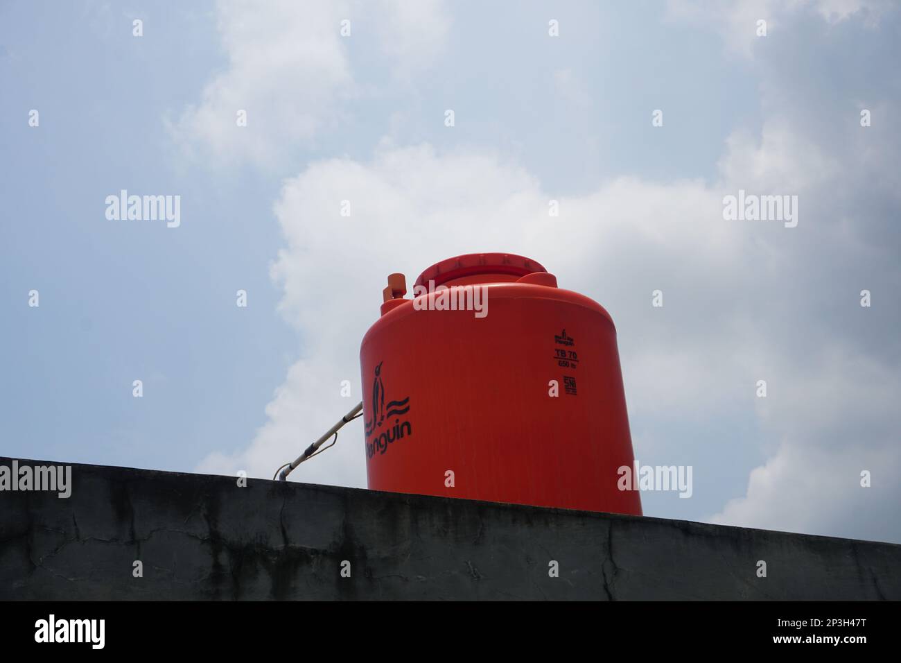 Bogor, Indonesia januari, 2023 big orange water reservoir on the