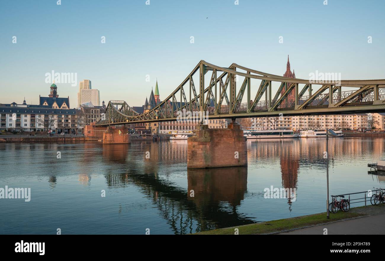 Eiserner Steg (Iron Footbridge) at River Main - Frankfurt, Germany Stock Photo