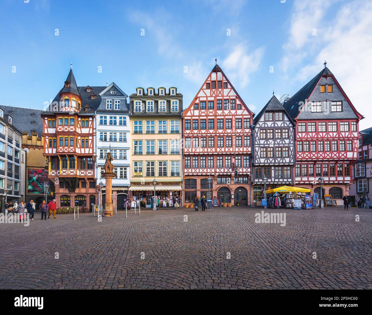 Colorful Half-timbered buildings at Romerberg Square - Frankfurt ...