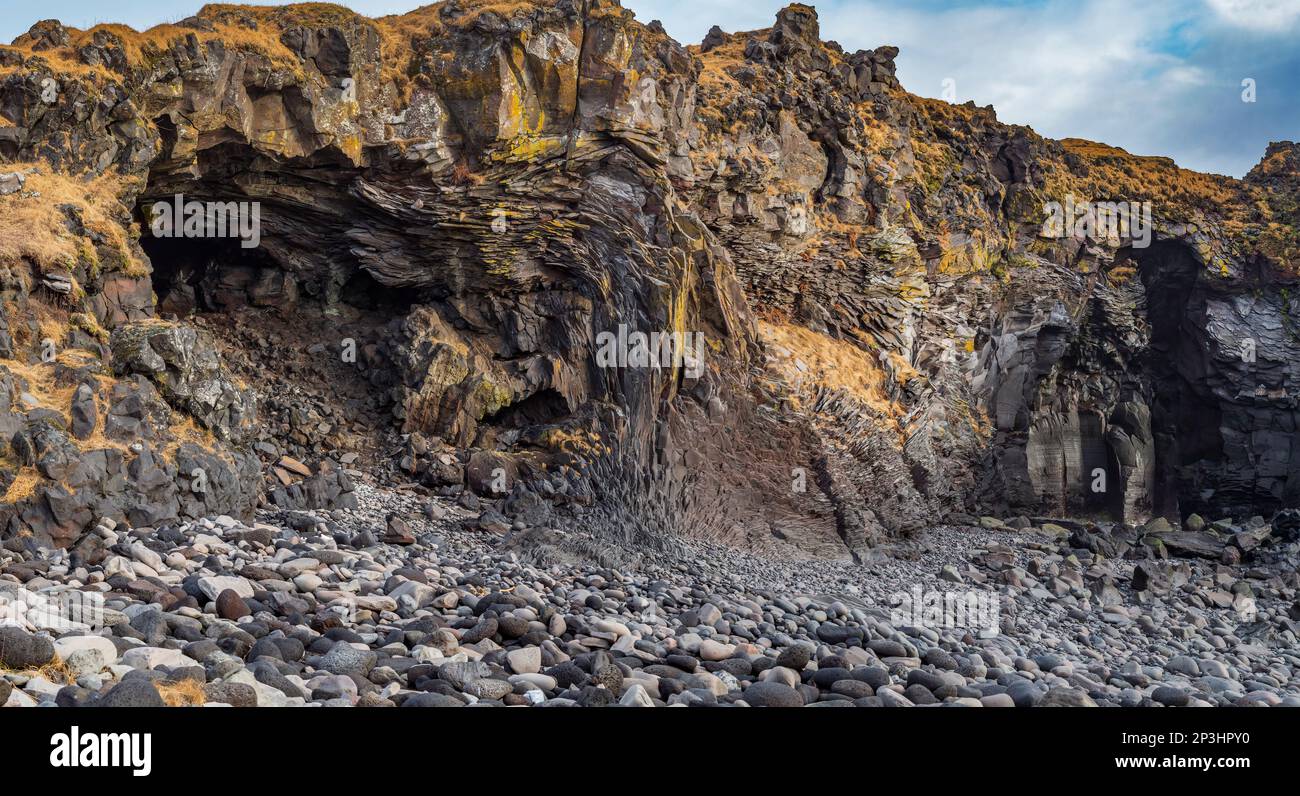Troll face on the rocks, Iceland Stock Photo