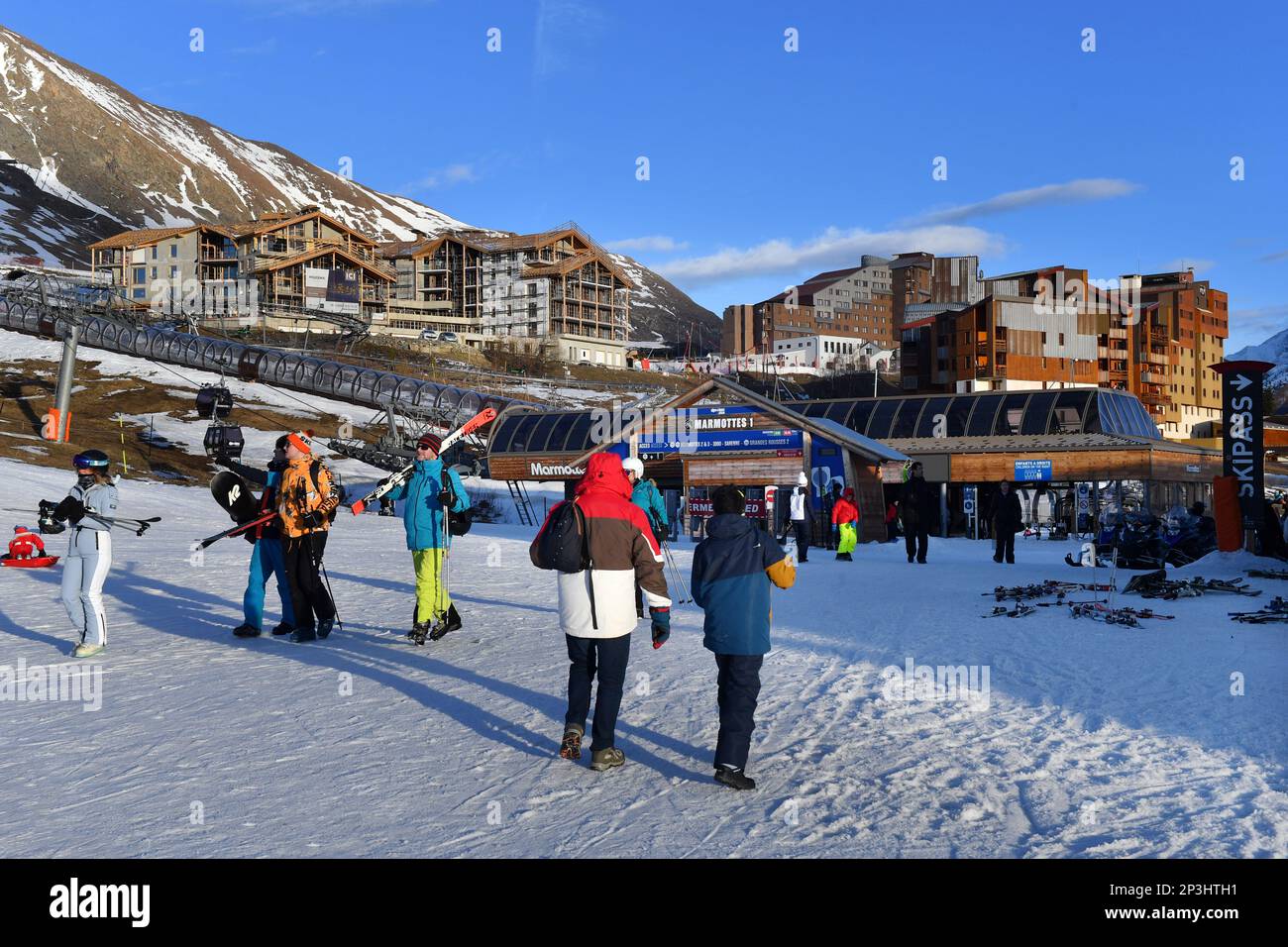 L'Alpe d'Huez Ski resort - French Alps - France Stock Photo