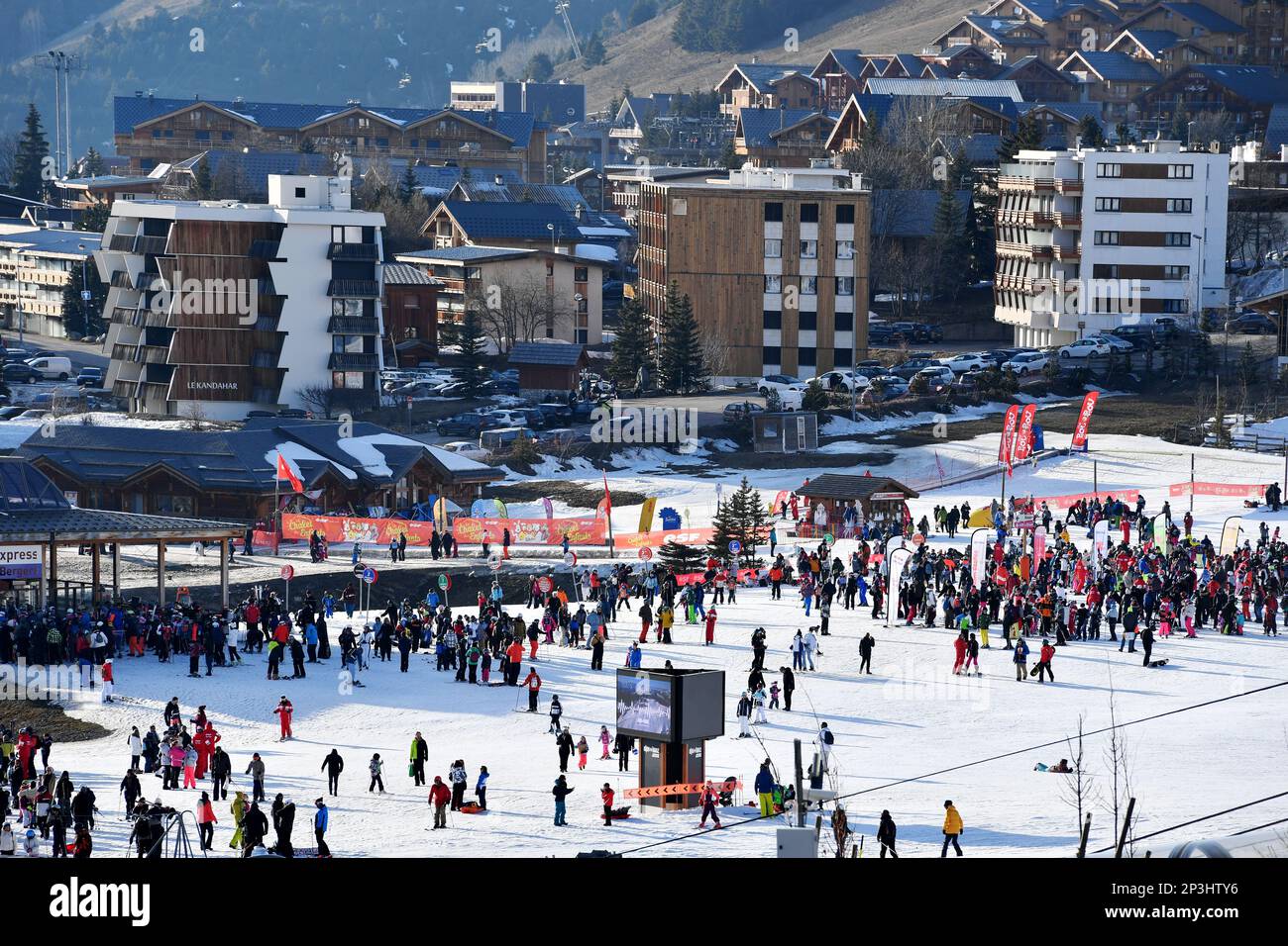 L'Alpe d'Huez Ski resort - French Alps - France Stock Photo