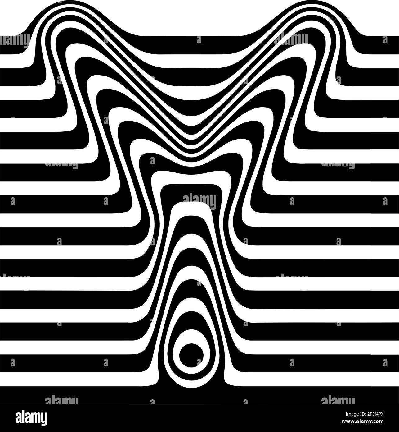 Liquified letter Y, 3d striped sign, optical illusion font for opart