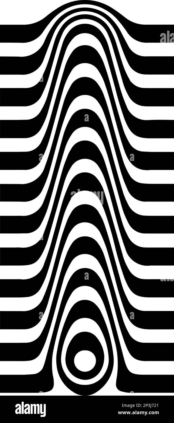 Liquified letter I, 3d striped sign, optical illusion font for opart