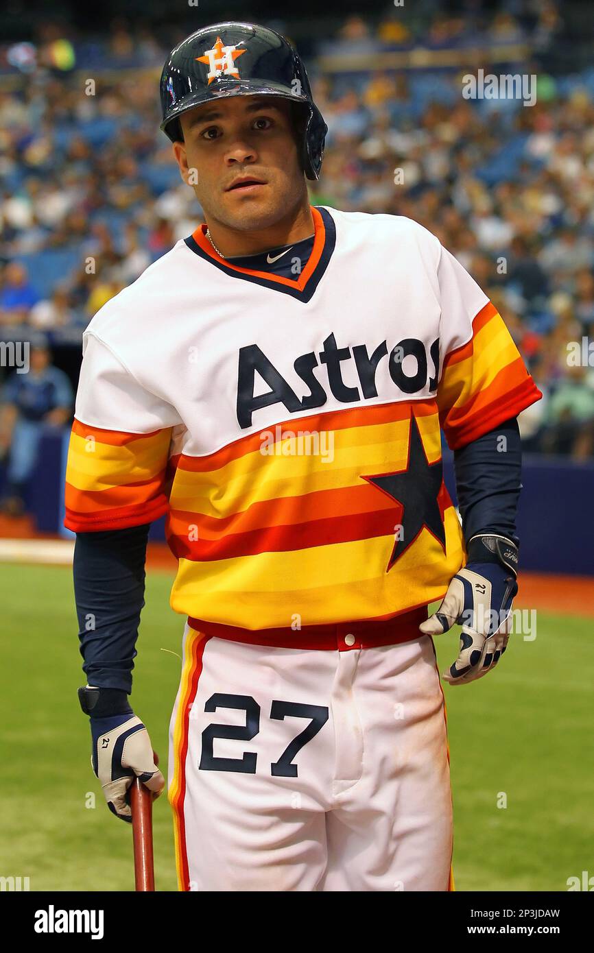 21 JUN 2014: Jose Altuve of the Astros during the regular season game  between the Houston Astros and the Tampa Bay Rays at Tropicana Field in St.  Petersburg, Florida. The Astros and