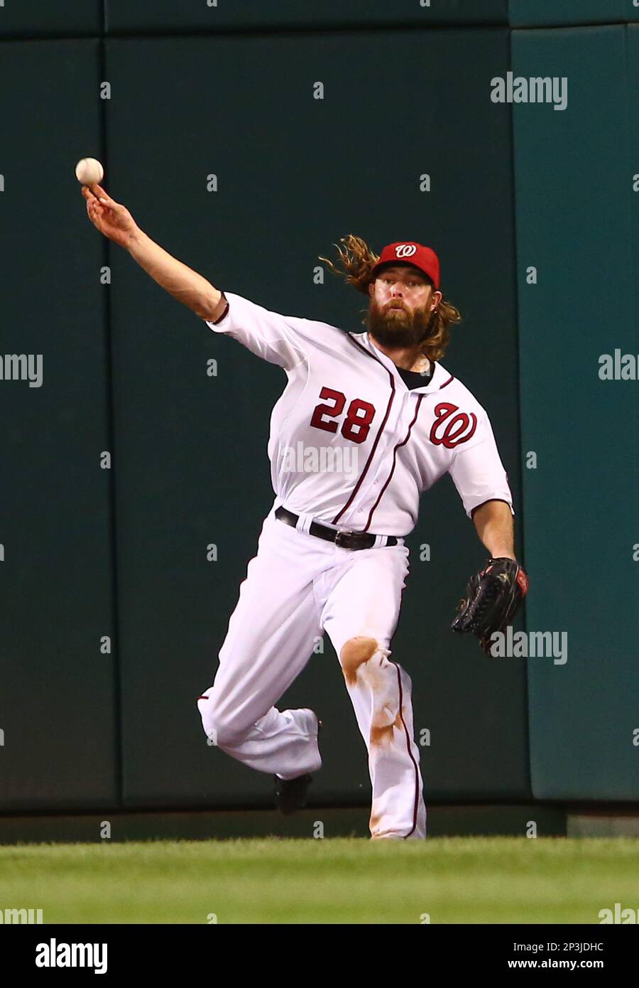 Washington Nationals right fielder Jayson Werth (28) has a hole in