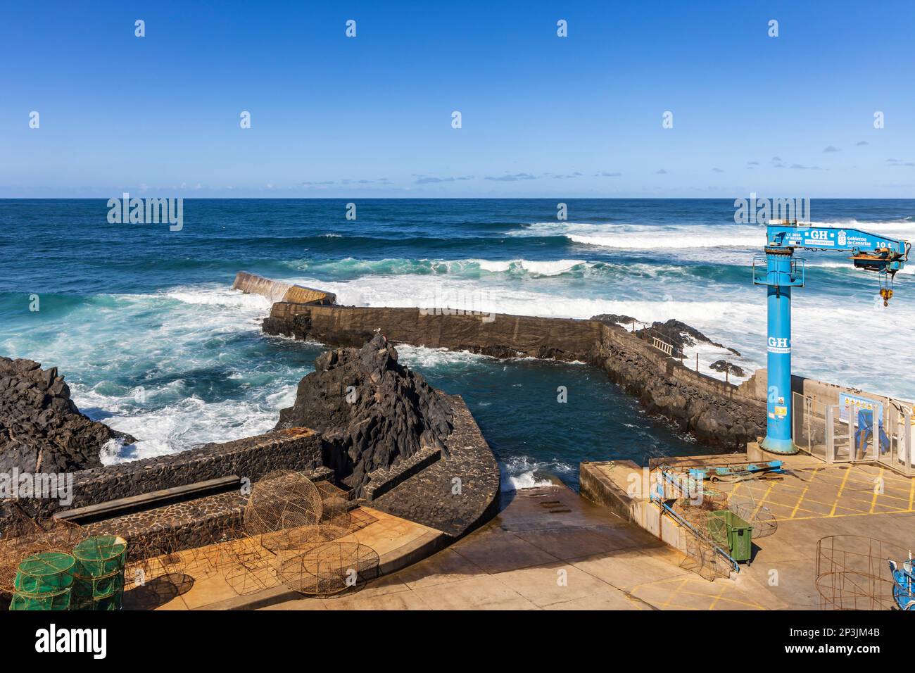 The small harbour and fishing port of Punta del Hidalgo in Tenerife, Canary Islands. Stock Photo