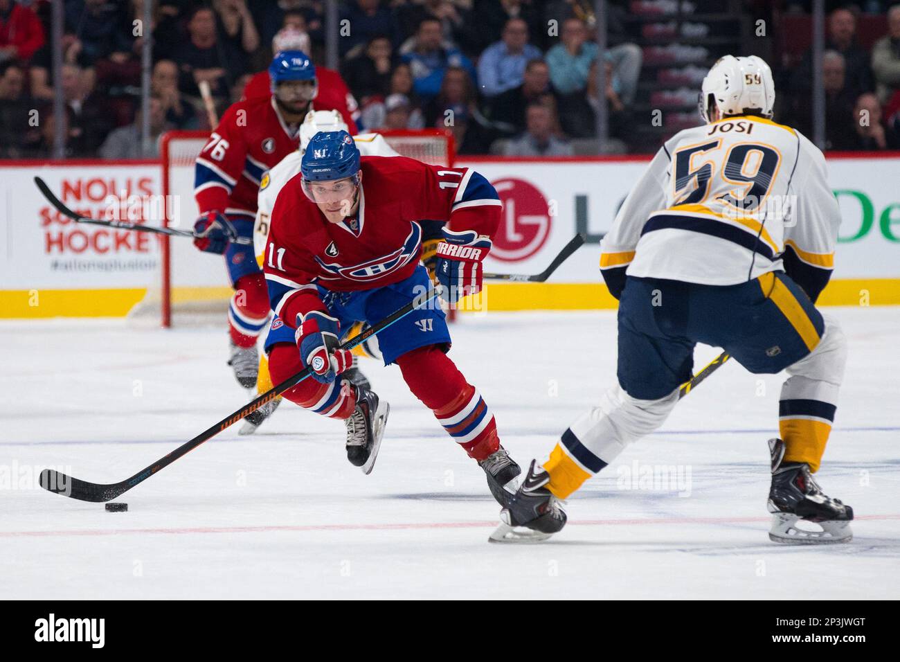 JAN 20, 2015 : Montreal Canadiens right wing Dale Weise #22 in action  during an NHL game between the Nashville Predators and the Montreal  Canadiens at the Bell Centre in Montreal, Quebec