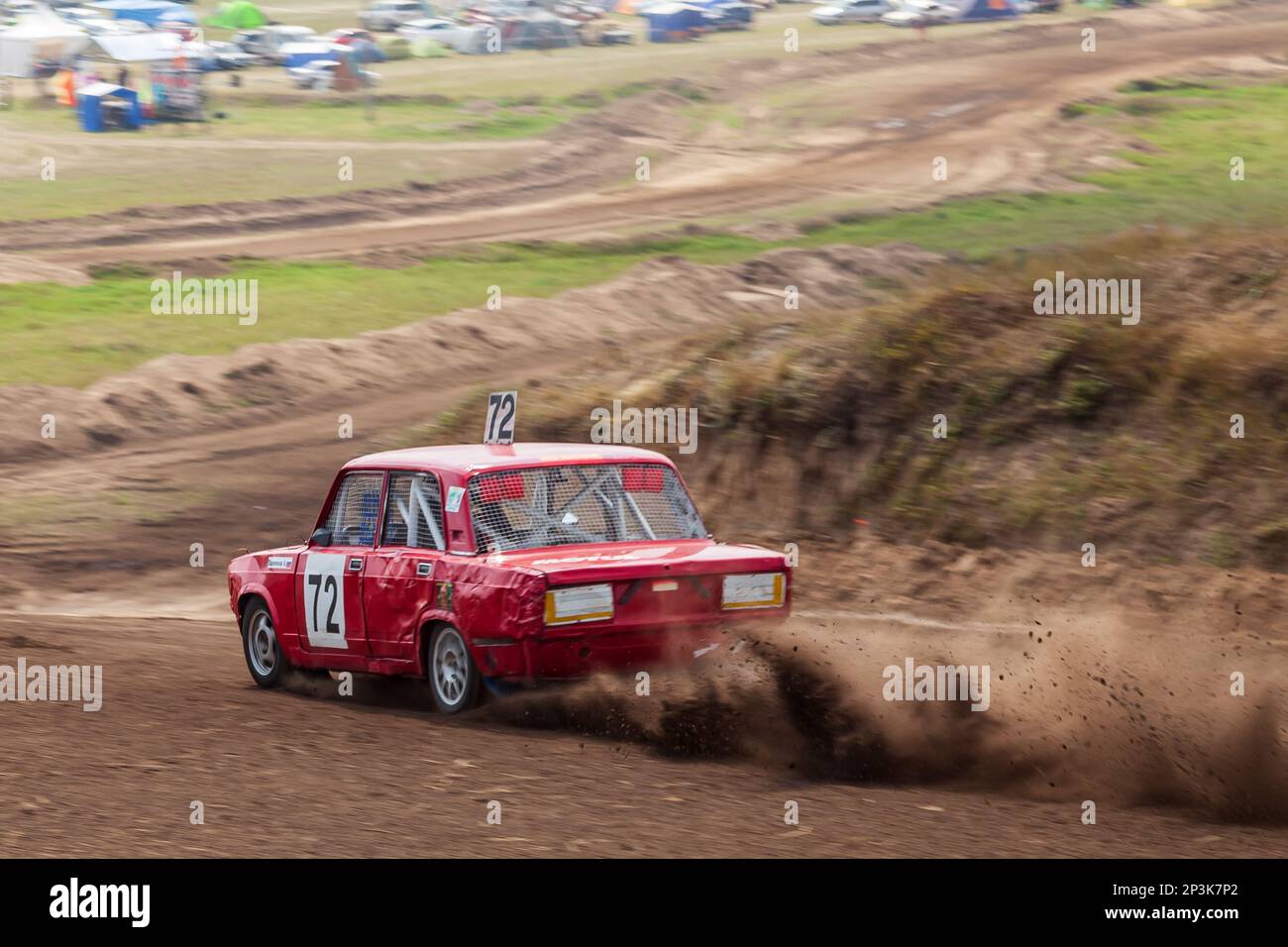 Novosibirsk, Russia - 08.07.2022: Rally off-road car make a turn with ...