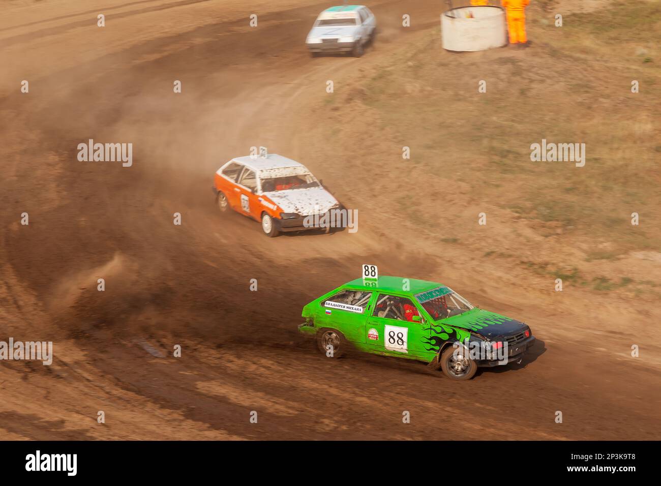 Novosibirsk, Russia - 08.07.2022: Rally off-road car make a turn with ...