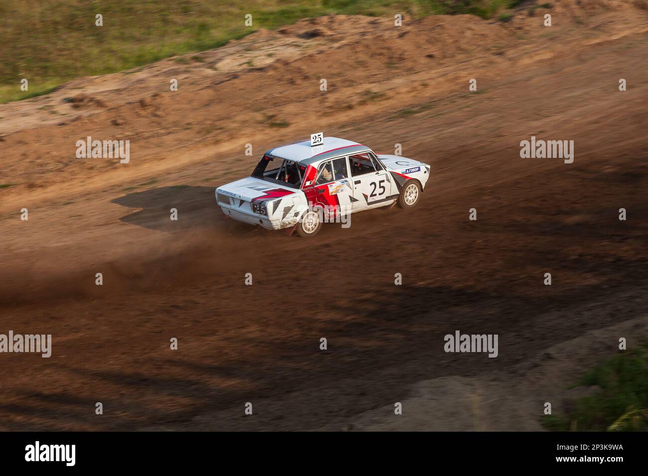 Novosibirsk, Russia - 08.07.2022: Rally off-road car make a turn with ...