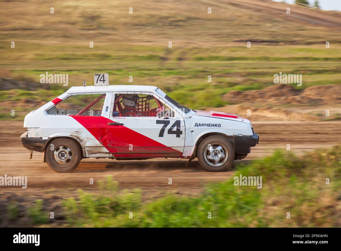 Kahn Rally Car Novosibirsk, Russia - 08.07.2022: Rally off-road car make a turn with ...