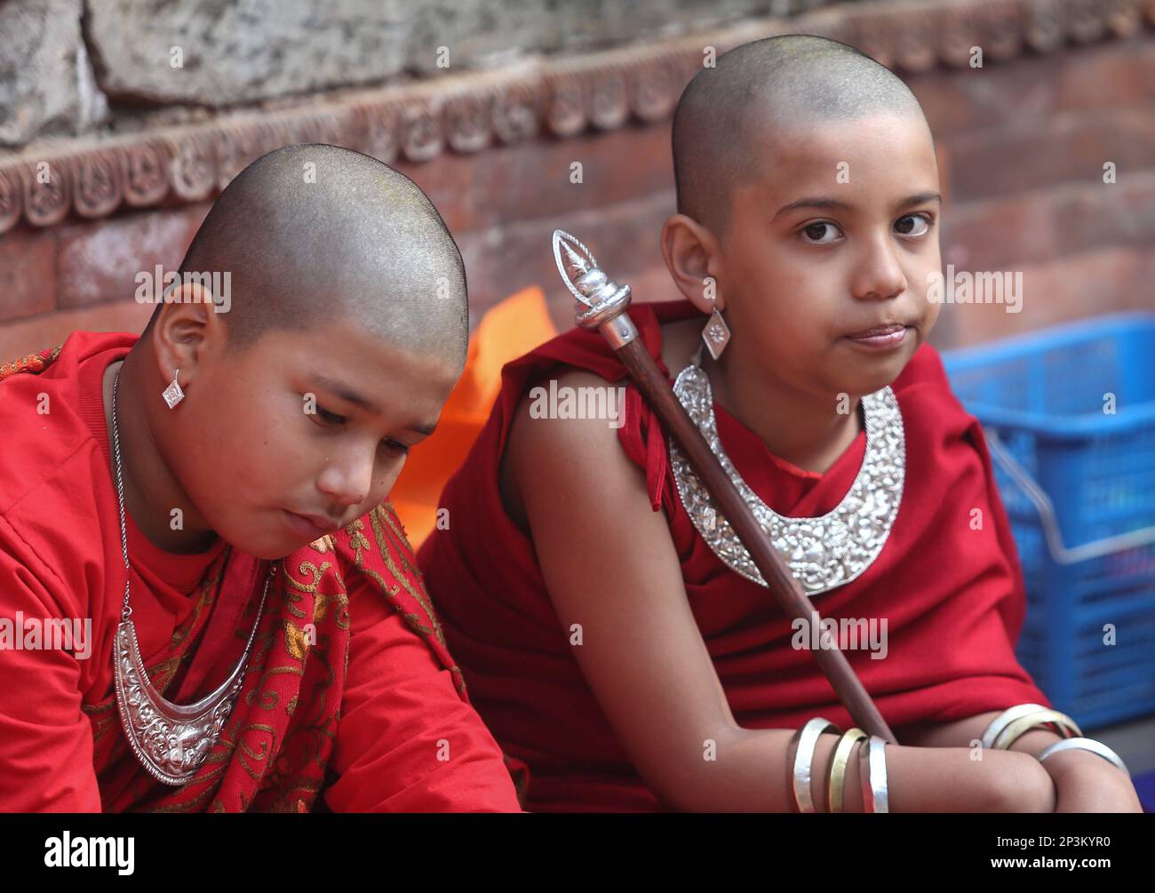 Kathmandu, Bagmati, Nepal. 5th Mar, 2023. Young boys attend a religious