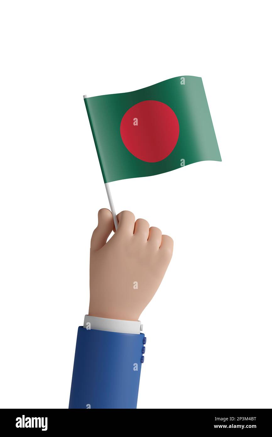 Cartoon hand with the flag of Bangladesh isolated on white background. 3d illustration. Stock Photo