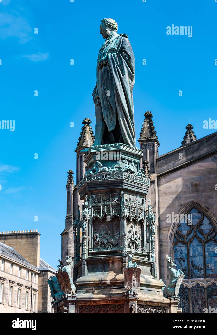 Statue of 5th Duke of Bucclech by St Giles Cathedral, Parliament Square, Royal Mile, Edinburgh, Scotland, UK Stock Photo