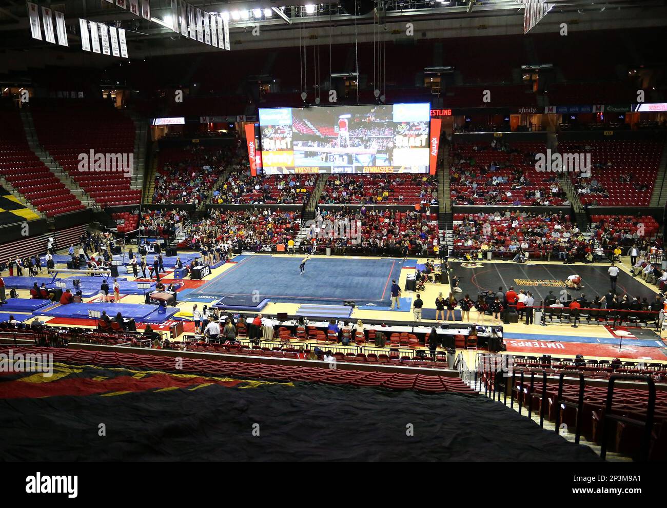 January 09 2015 Wrestling and gymnastics take place at the same time on the floor of the