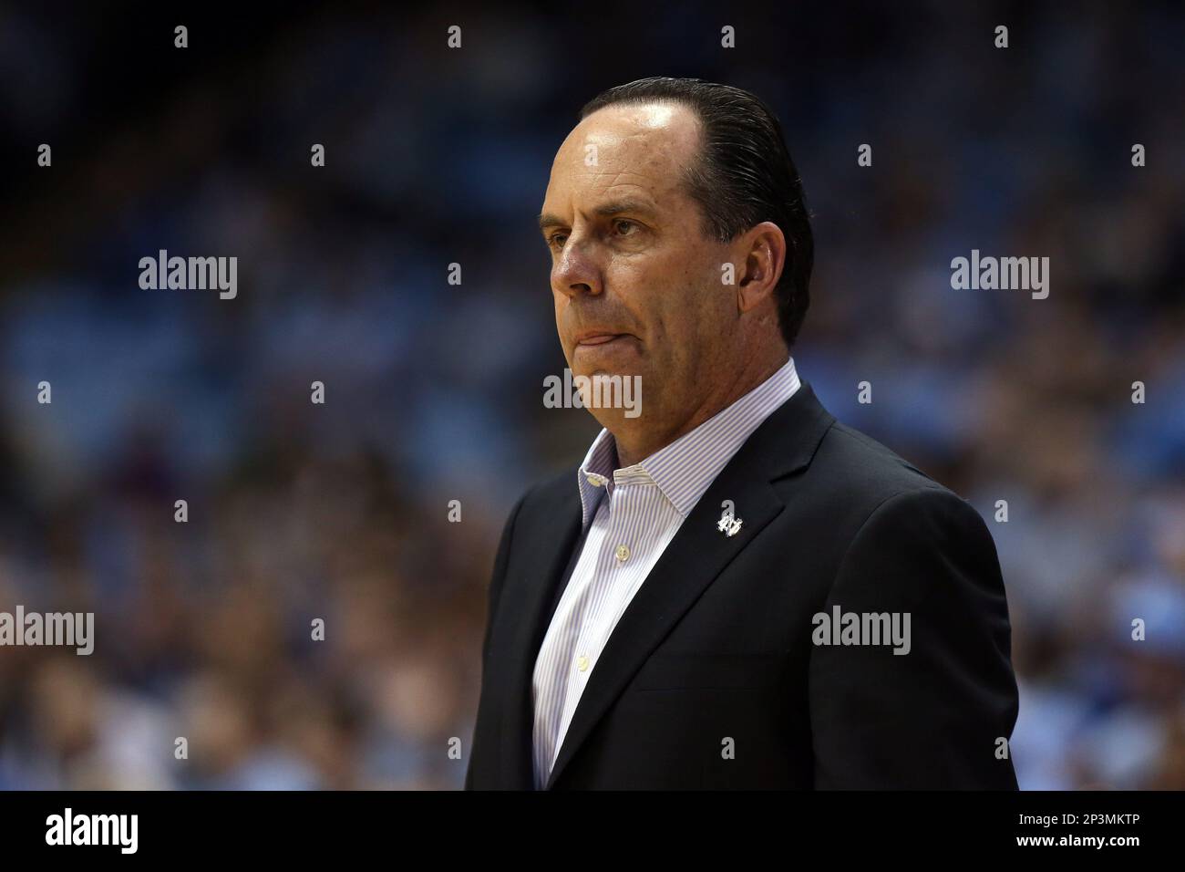 05 January 2015: Notre Dame head coach Mike Brey. The University of North  Carolina Tar Heels played the University of Notre Dame Fighting Irish in an  NCAA Division I Men's basketball game