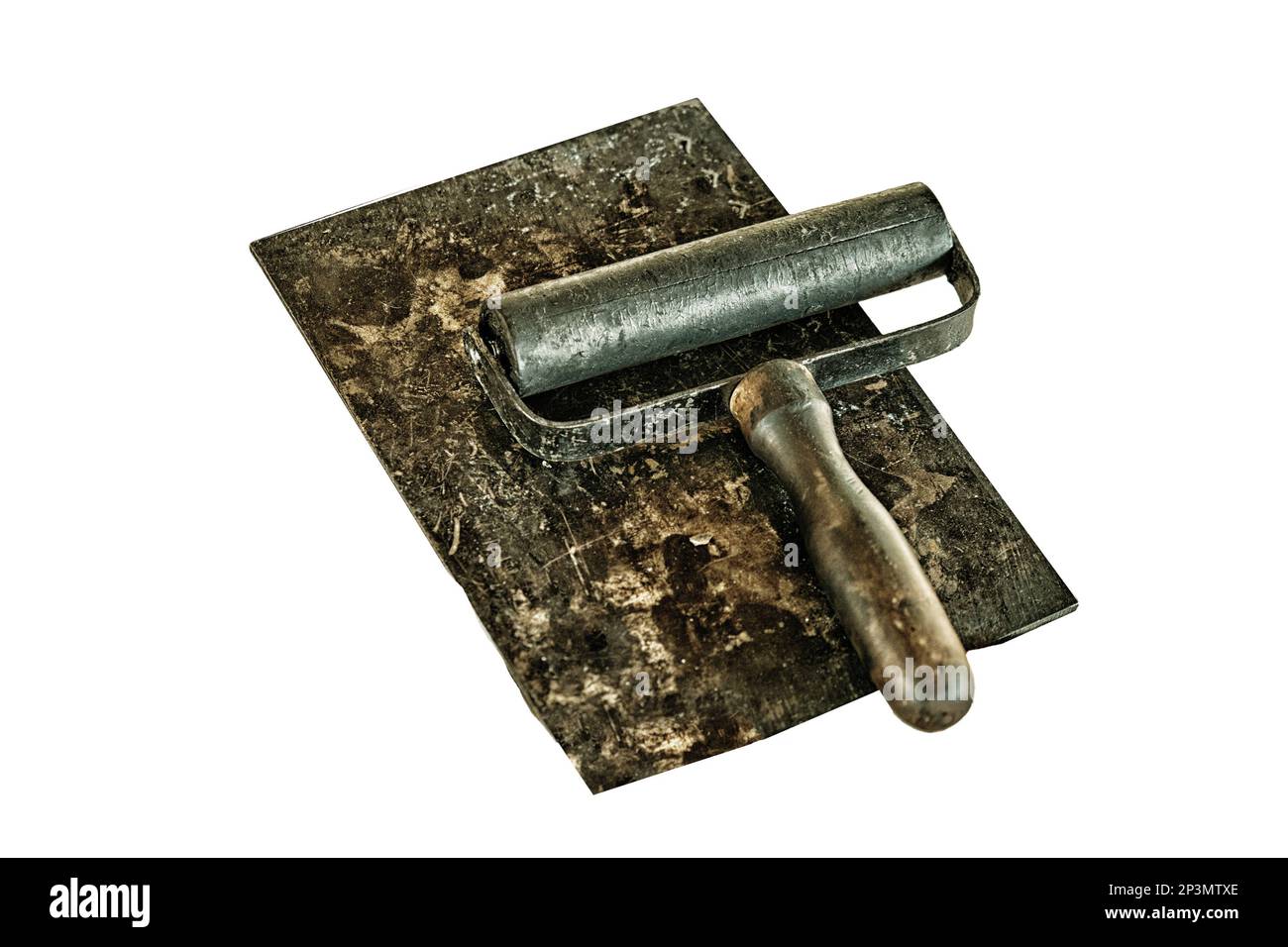 Roller for rolling ink vintage print books, isolated on a white