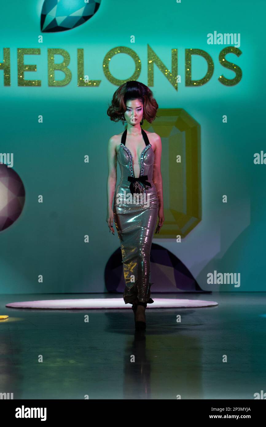 NEW YORK, NEW YORK - FEBRUARY 15: A model walks the runway wearing The Blonds Fall 23 Collection during New York Fashion Week: The Shows at The Galler Stock Photo