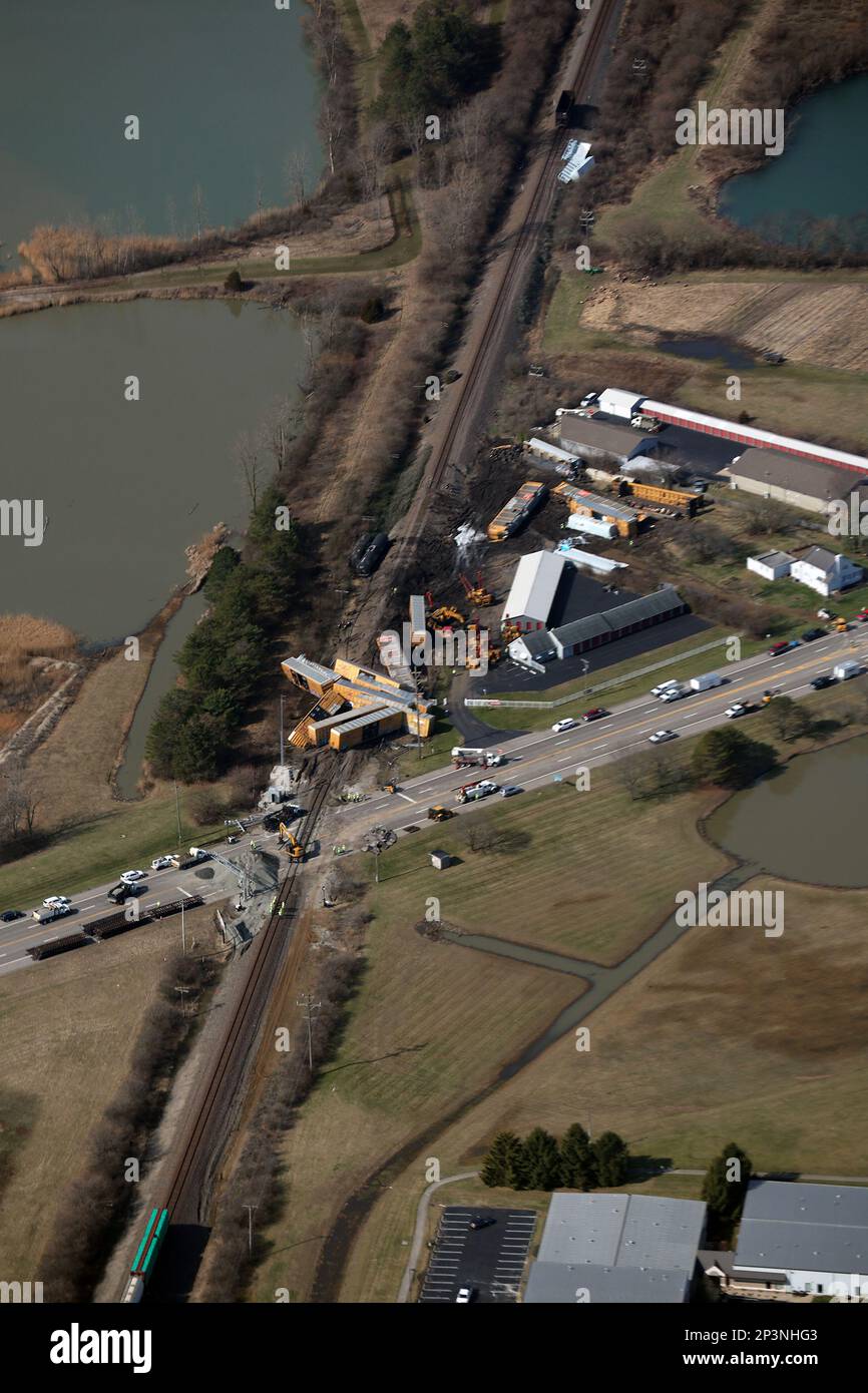 Springfield, OH, USA. 5th Mar, 2023. Aerial view of a Norfolk Southern