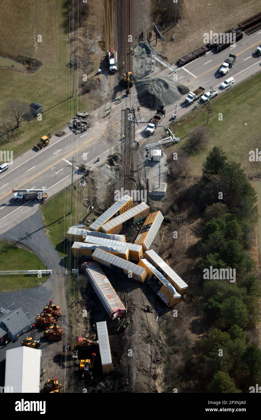 Springfield, OH, USA. 5th Mar, 2023. Aerial view of a Norfolk Southern