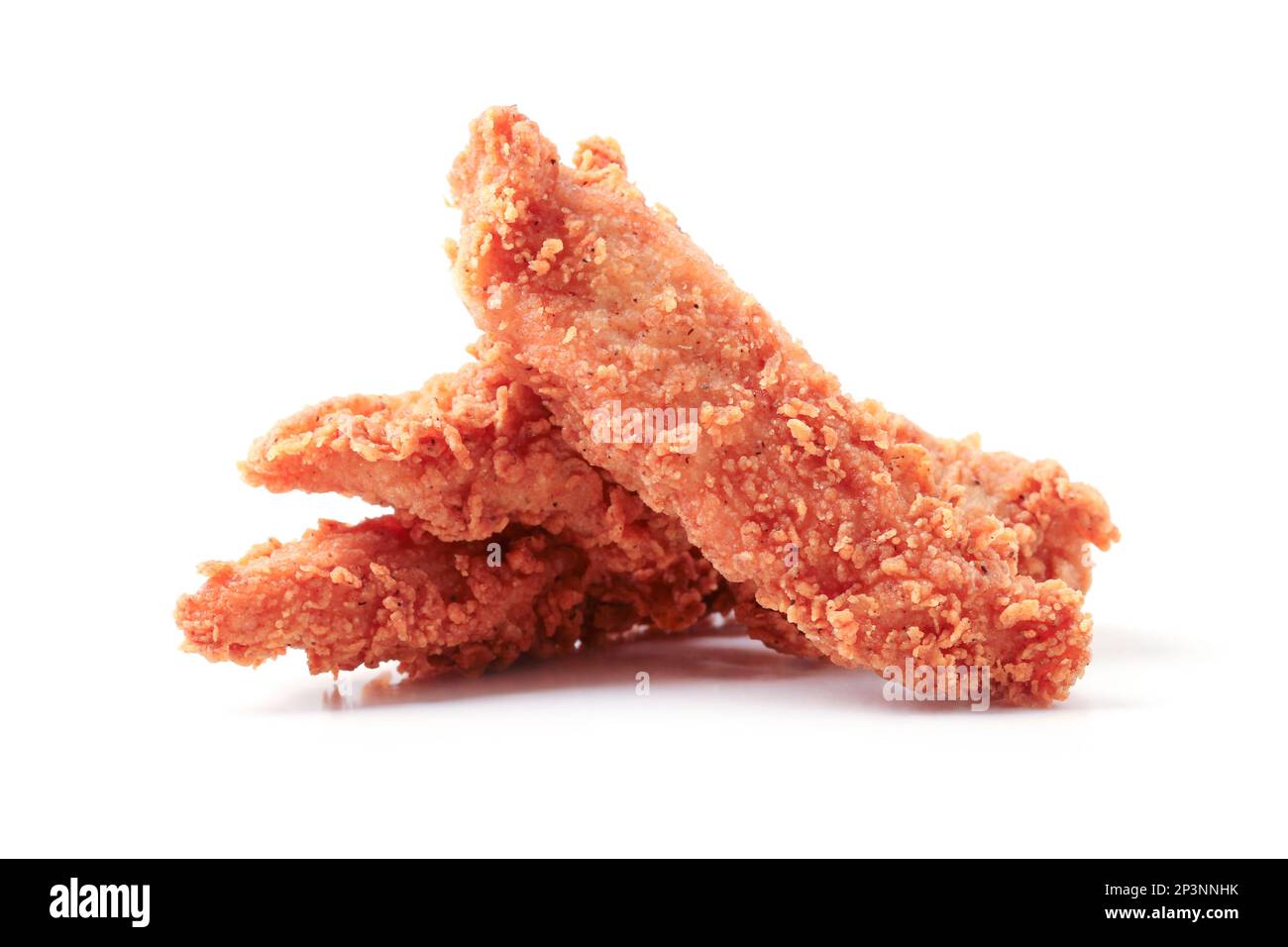 Fried chicken strips in batter isolated on white background Stock Photo